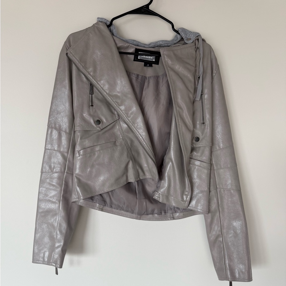 Jou Jou Gray Leather Jacket Asymmetrical Design